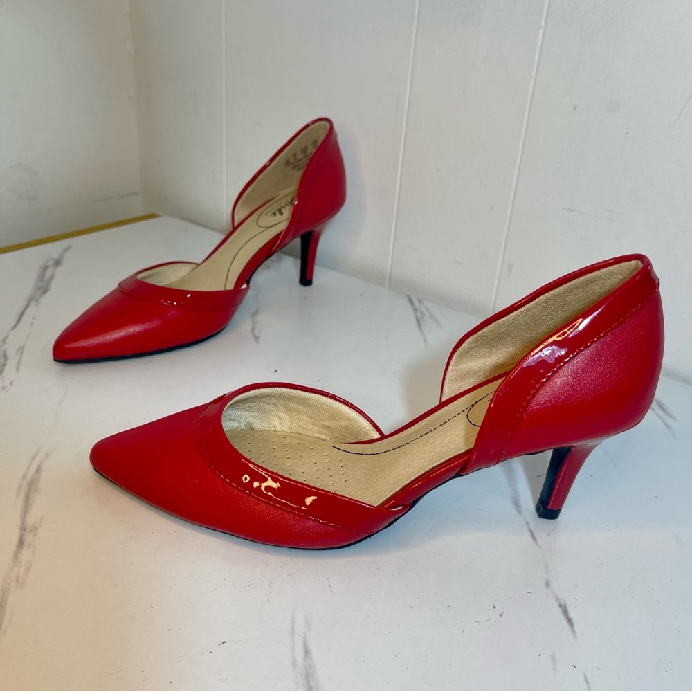 Life Stride Red Patent Pointed-Toe D'Orsay Heels